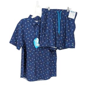 Mr Swim 2 Piece UPF Swimwear Set Summer BBQ Navy Neon Size Medium